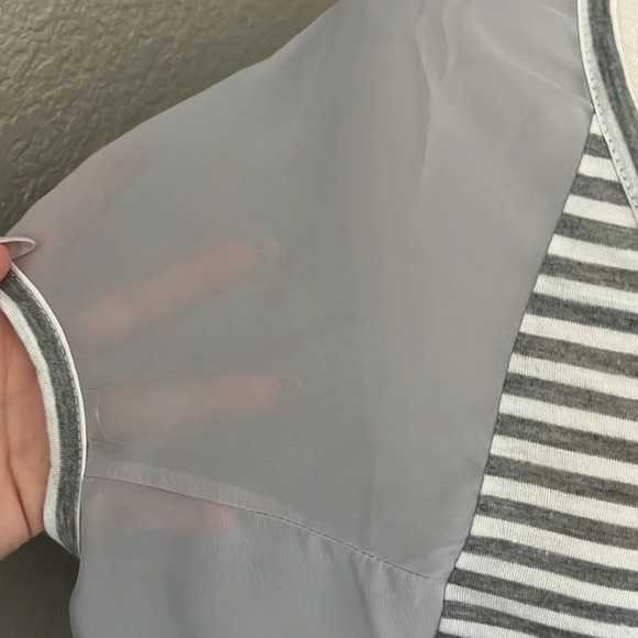 MONAMIE grey and white striped open sleeve semi sheer top - Picture 4 of 9
